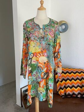 Floral Paisley Embroidered Boho Hippie Tropical Colorful Dress